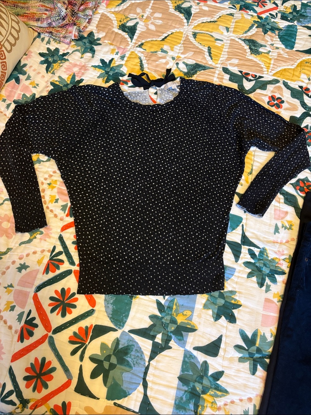 LOFT Black and White Polka Dot Sweater Top